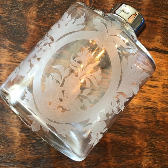 Vintage Other - Etched Vintage Floral Flask or Bottle